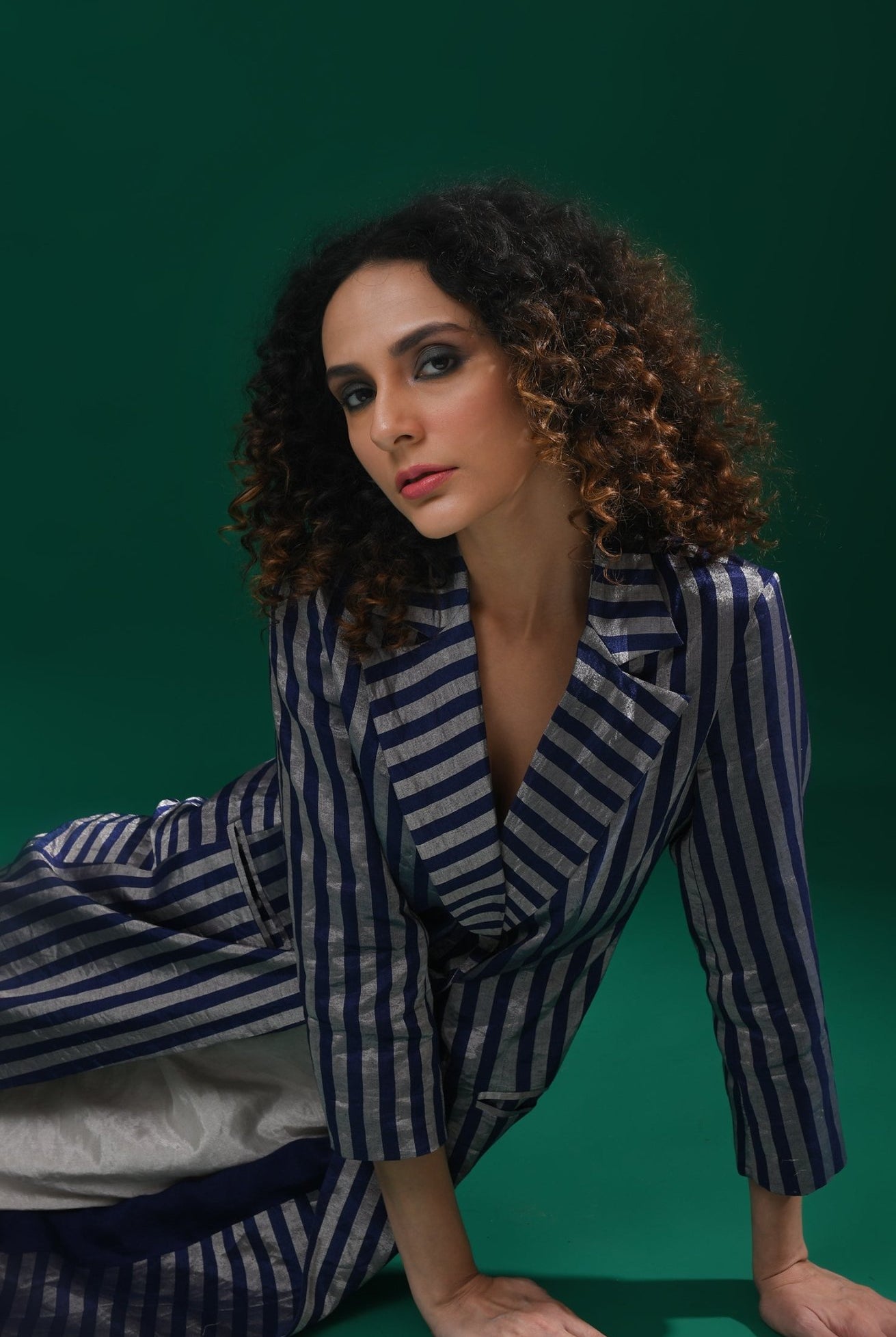 Striped Tissue Jacket - Navy Blue - CiceroniBlazersHiranya