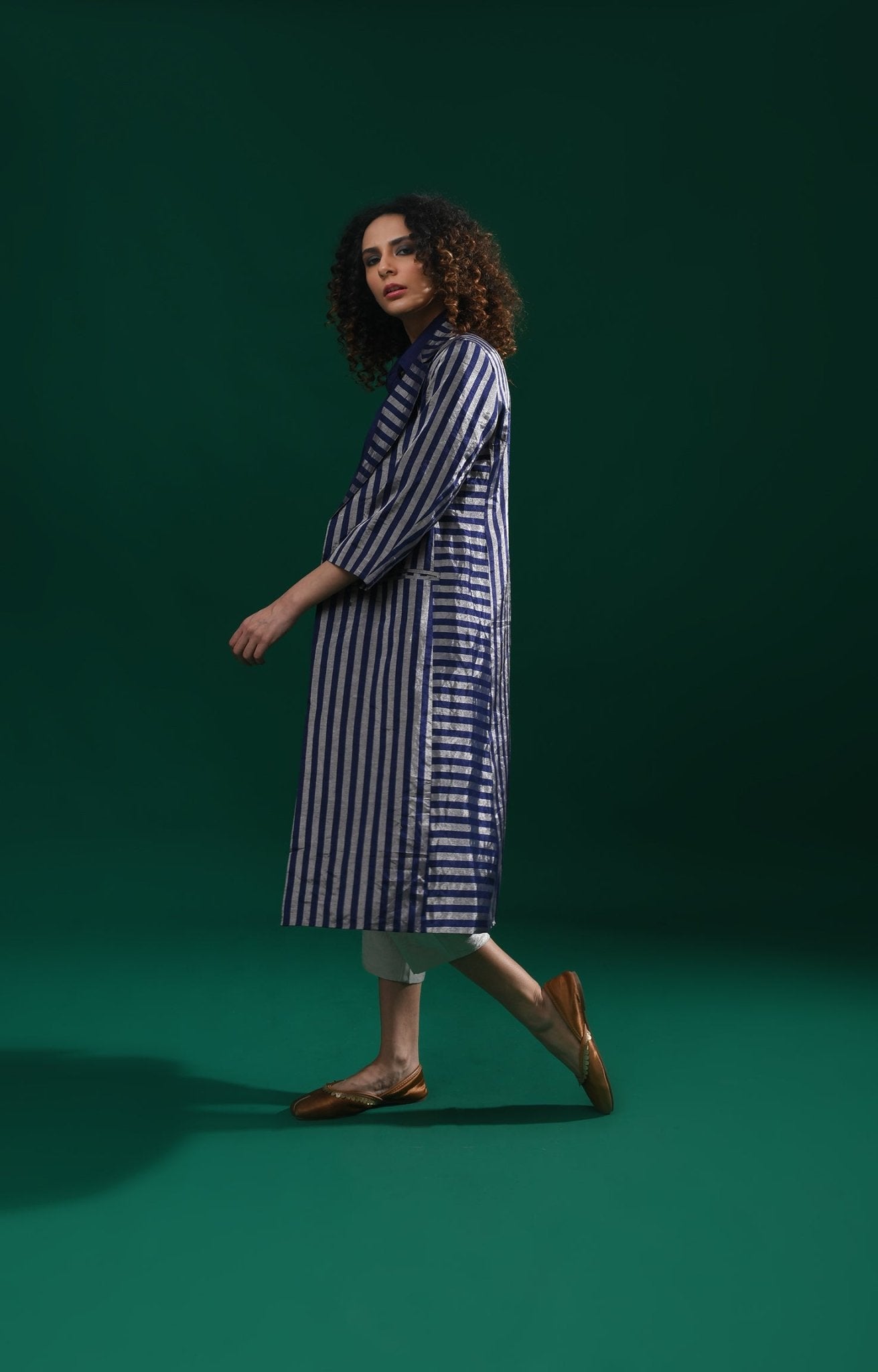 Striped Tissue Jacket - Navy Blue - CiceroniBlazersHiranya