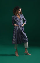 Striped Tissue Jacket - Navy Blue - CiceroniBlazersHiranya