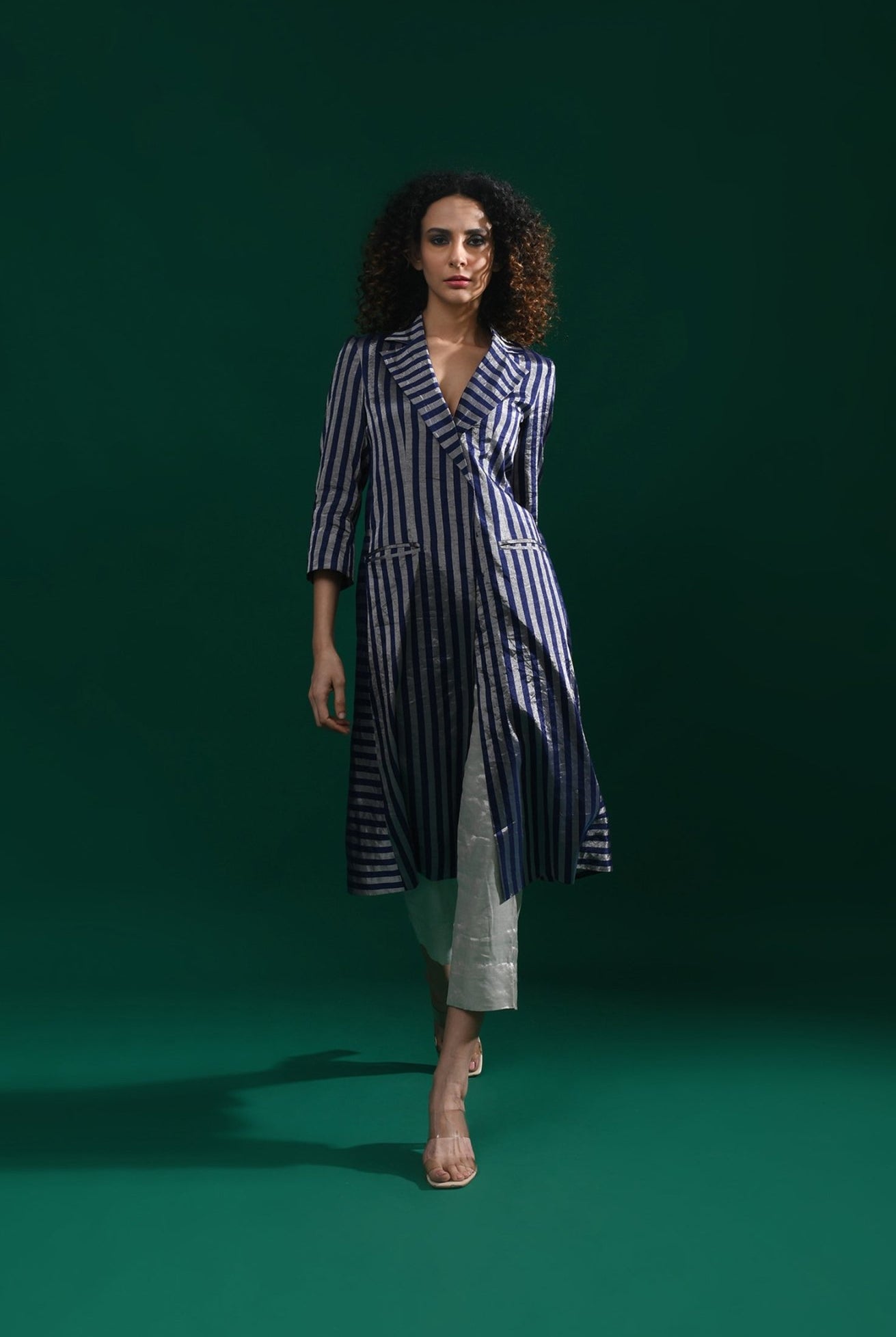 Striped Tissue Jacket - Navy Blue - CiceroniBlazersHiranya