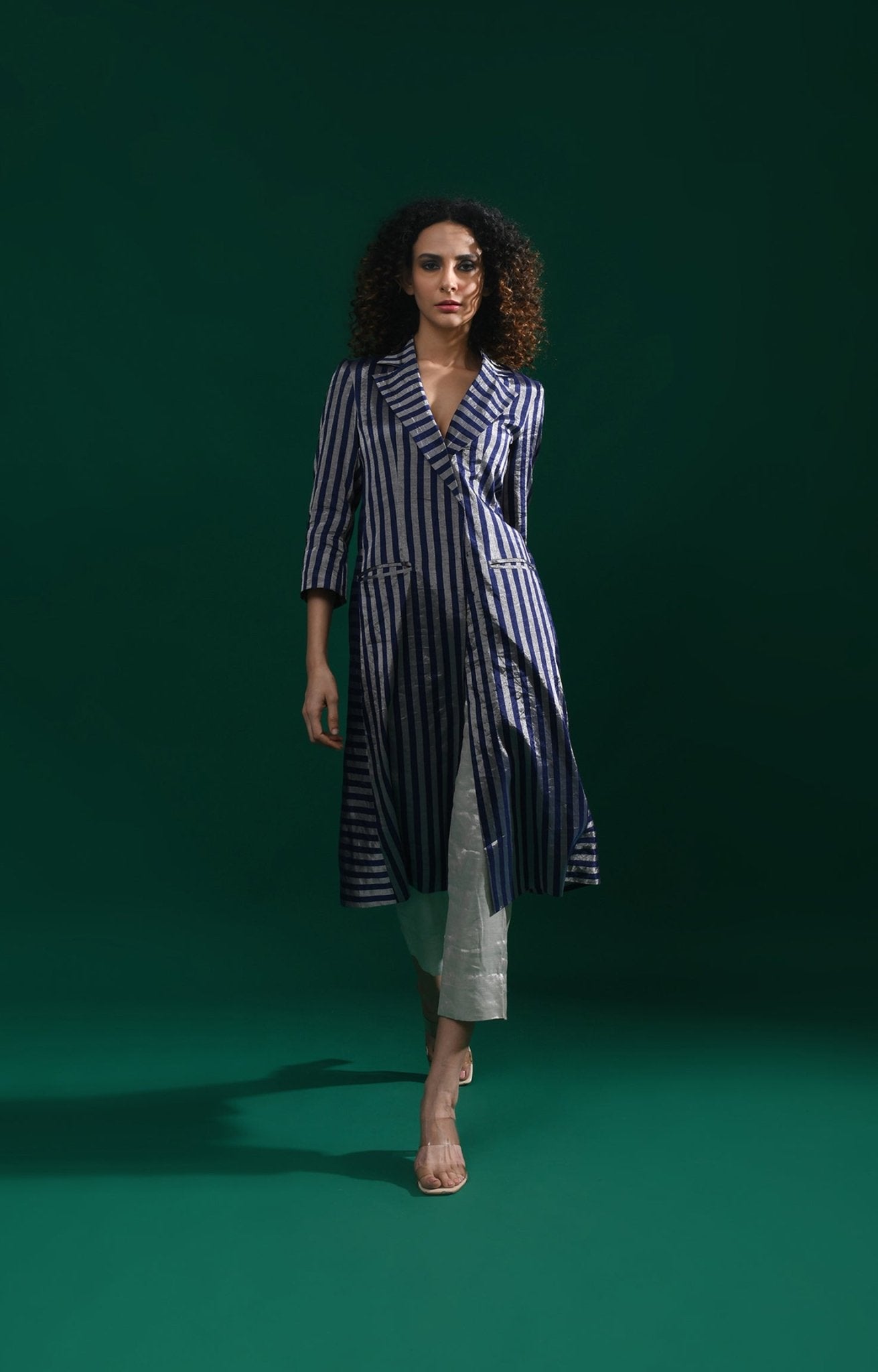 Striped Tissue Jacket - Navy Blue - CiceroniBlazersHiranya