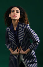 Striped Tissue Jacket - Navy Blue - CiceroniBlazersHiranya