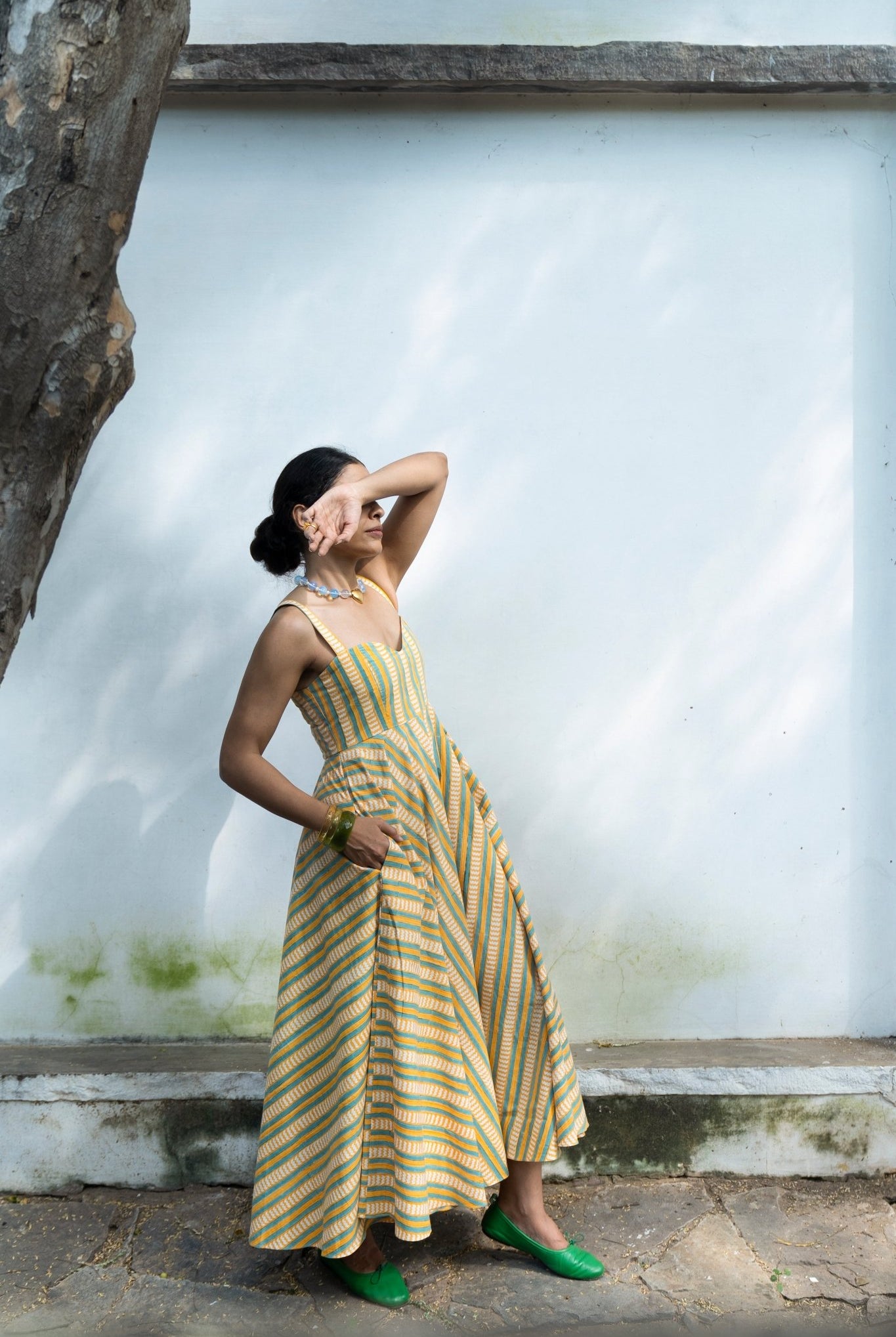 Summee Sundress - Yellow and Blue Stripes - CiceroniDressesShaivyaa
