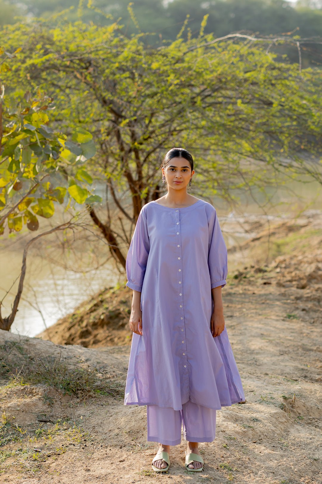 Summer Purple Buttondown Kurta Set - CiceroniKurta Set, Everyday WearMaidaan