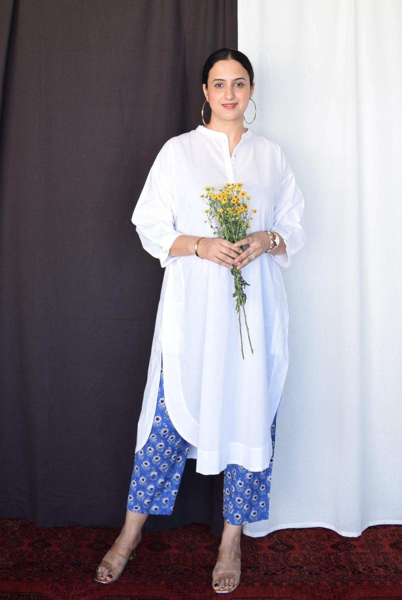 Sunkissed White Anti - fit Kurta with Placket - CiceroniKurta, Everyday WearHouse of Moxa
