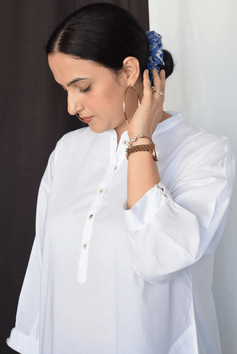 Sunkissed White Anti - fit Kurta with Placket - CiceroniKurta, Everyday WearHouse of Moxa