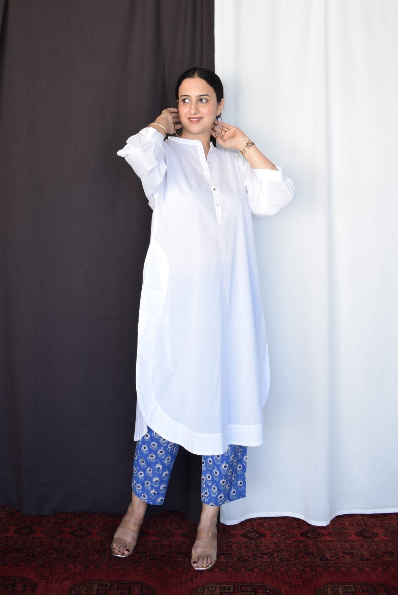 Sunkissed White Anti - fit Kurta with Placket - CiceroniKurta, Everyday WearHouse of Moxa