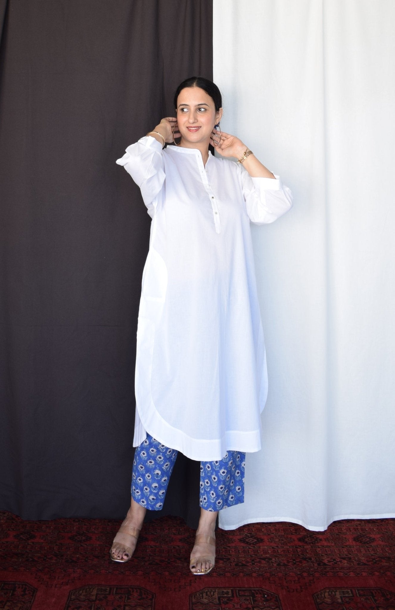Sunkissed White Anti - fit Kurta with Placket - CiceroniKurta, Everyday WearHouse of Moxa