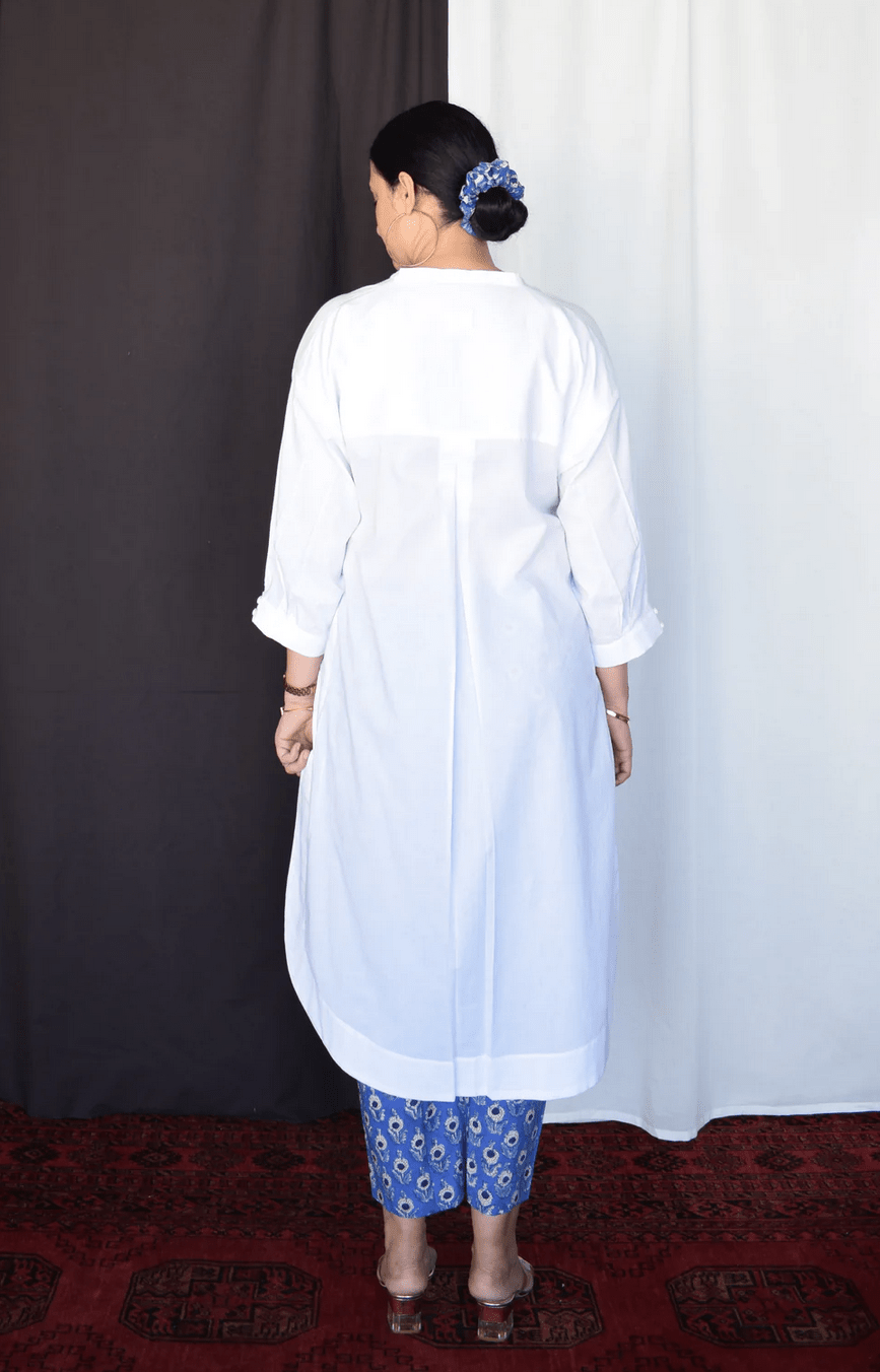 Sunkissed White Anti - fit Kurta with Placket - CiceroniKurta, Everyday WearHouse of Moxa