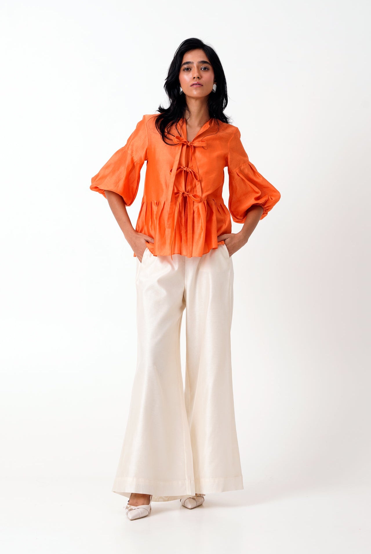 Sunset Orange Toni Set - Multi Knot Peplum Top with Slip + Pants - CiceroniCo - ord SetMadder Much