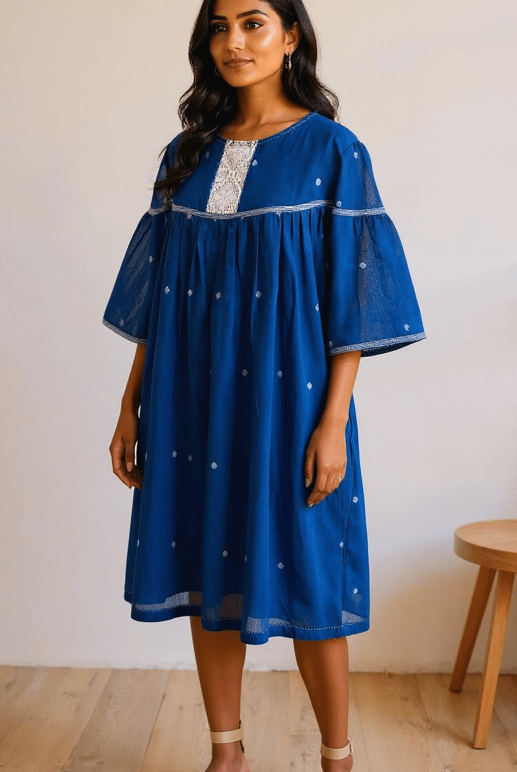 Swing Dress - Indigo 4 Ball Buti - CiceroniDressesBhomra