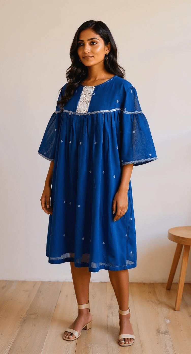 Swing Dress - Indigo 4 Ball Buti - CiceroniDressesBhomra