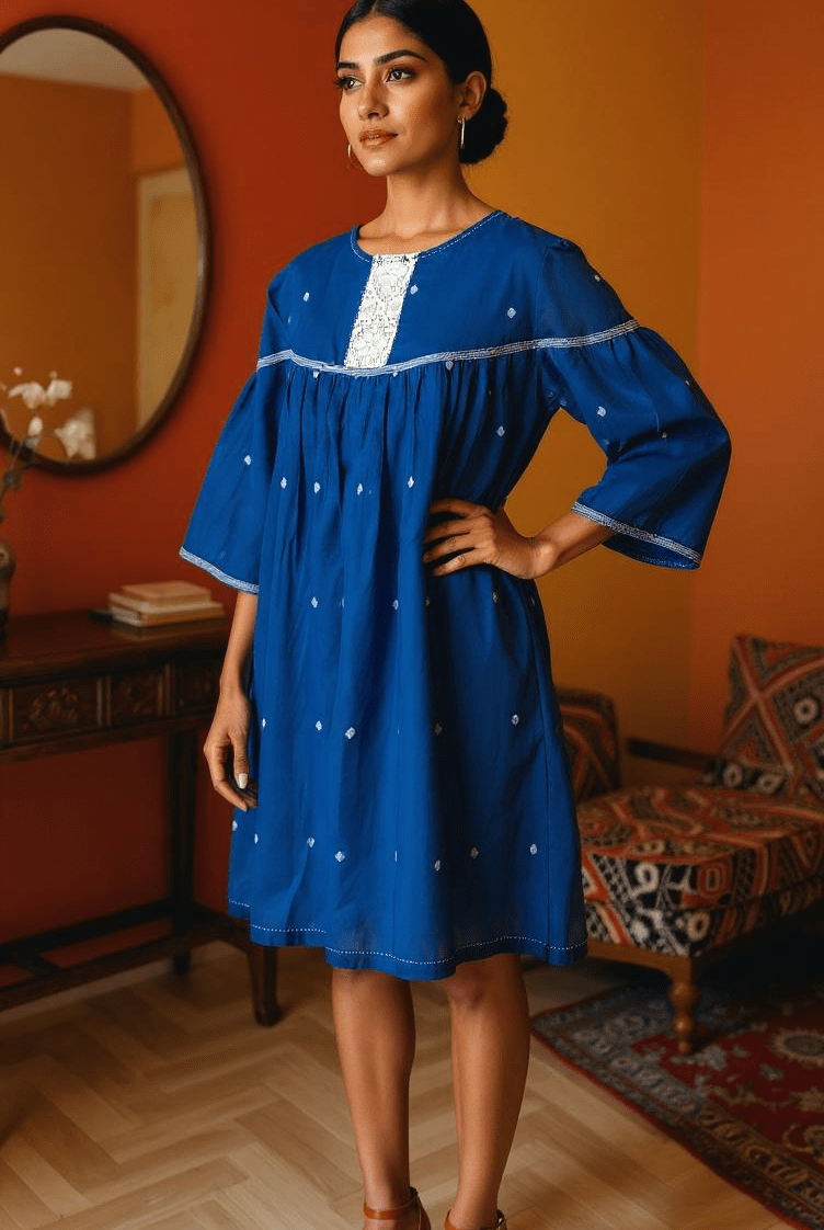 Swing Dress - Indigo 4 Ball Buti - CiceroniDressesBhomra