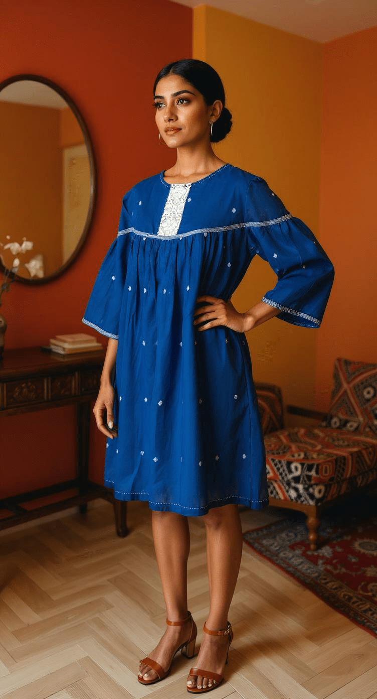 Swing Dress - Indigo 4 Ball Buti - CiceroniDressesBhomra