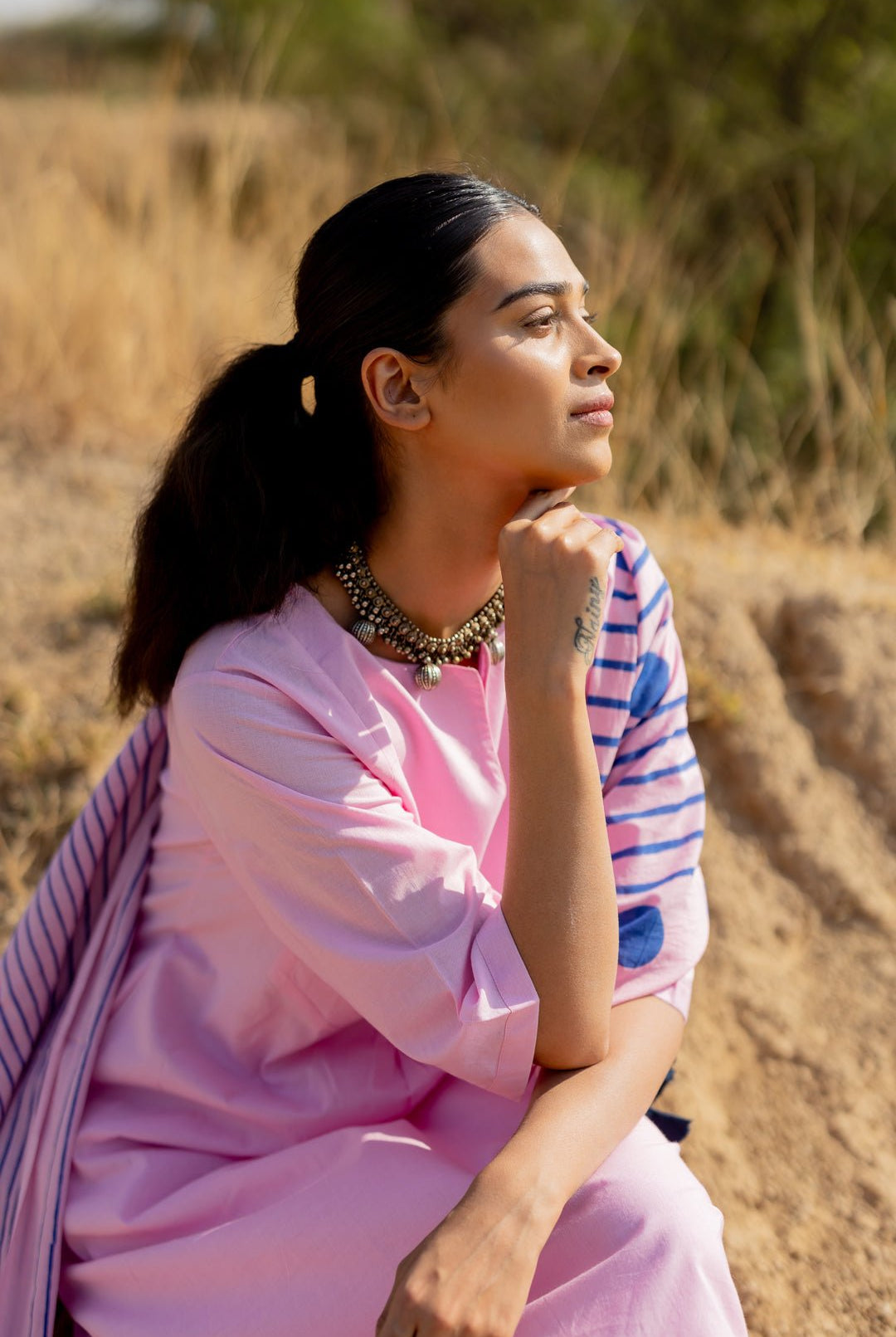 Taffy Pink Kurta Set with Block Printed Dupatta - CiceroniKurta Set, Everyday WearMaidaan
