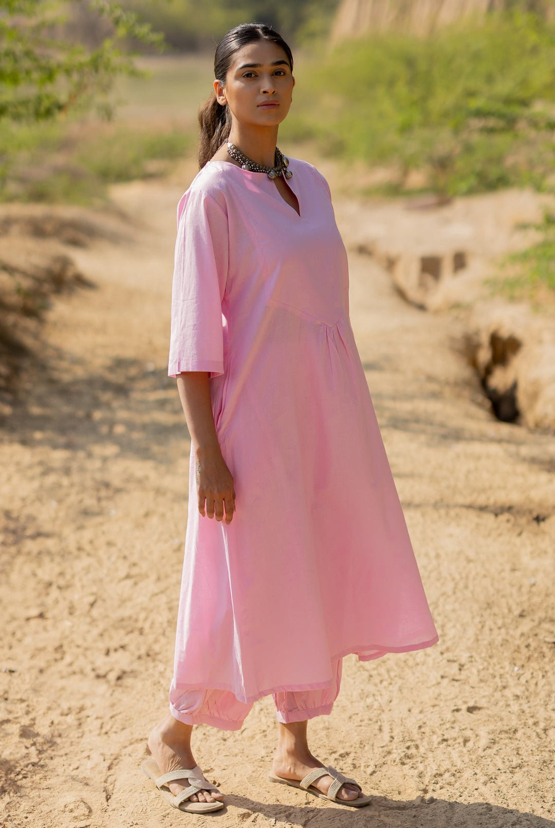 Taffy Pink Kurta Set with Block Printed Dupatta - CiceroniKurta Set, Everyday WearMaidaan