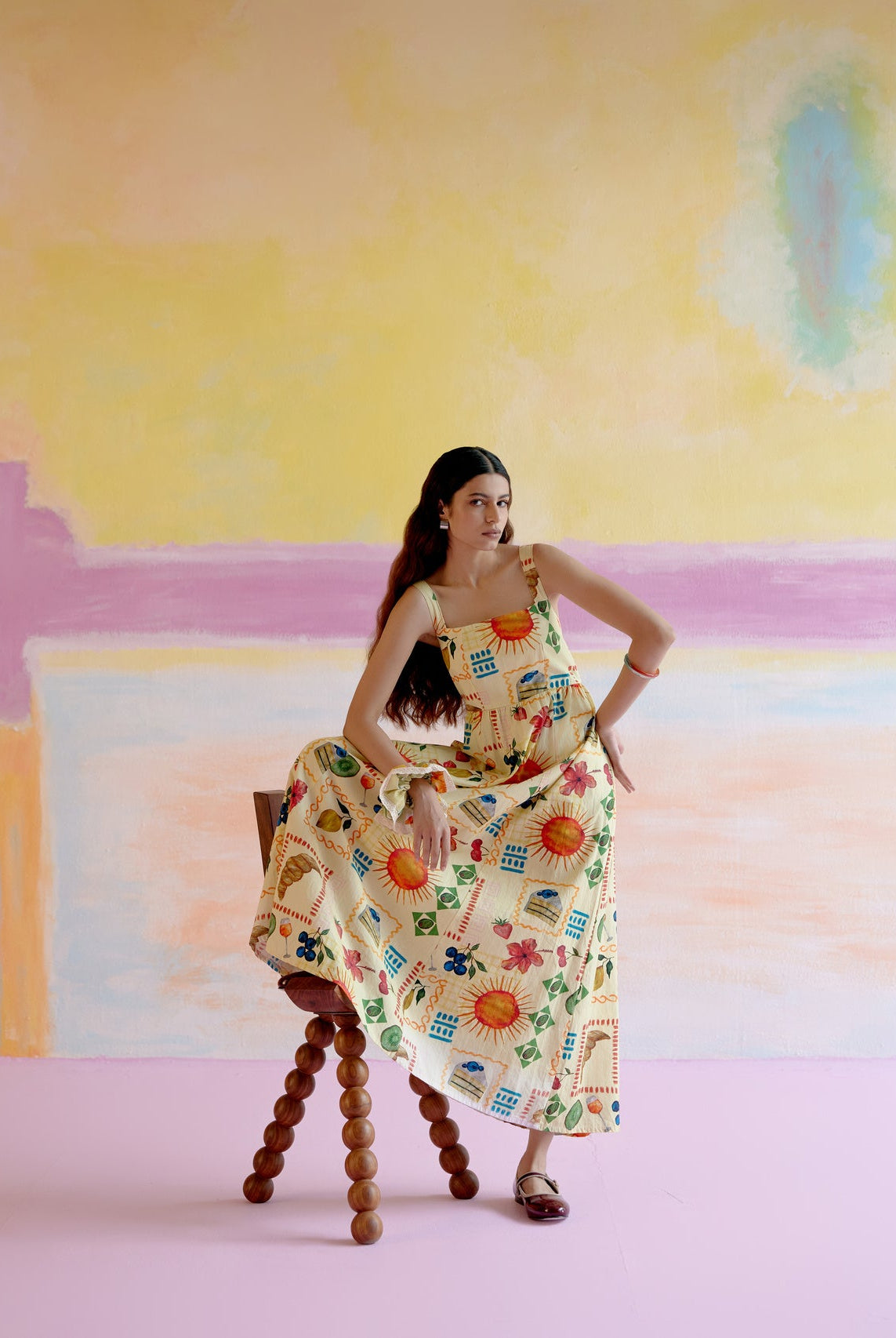 Take It Easy Maxi Dress in Aloha Print Yellow - CiceroniDressesHappi Space
