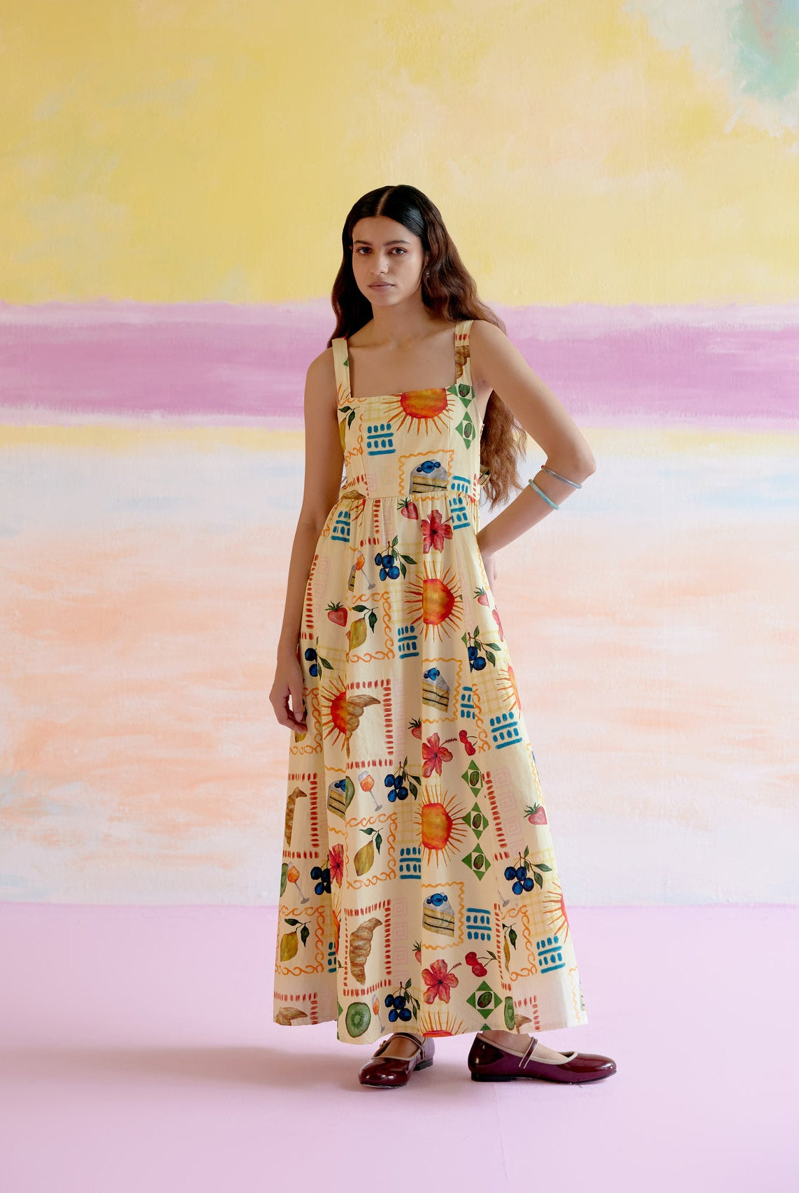 Take It Easy Maxi Dress in Aloha Print Yellow - CiceroniDressesHappi Space