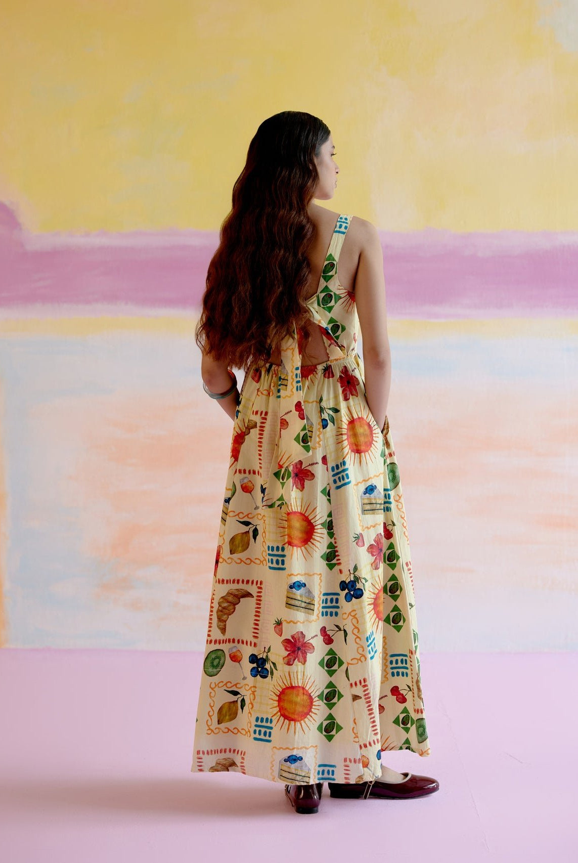 Take It Easy Maxi Dress in Aloha Print Yellow - CiceroniDressesHappi Space