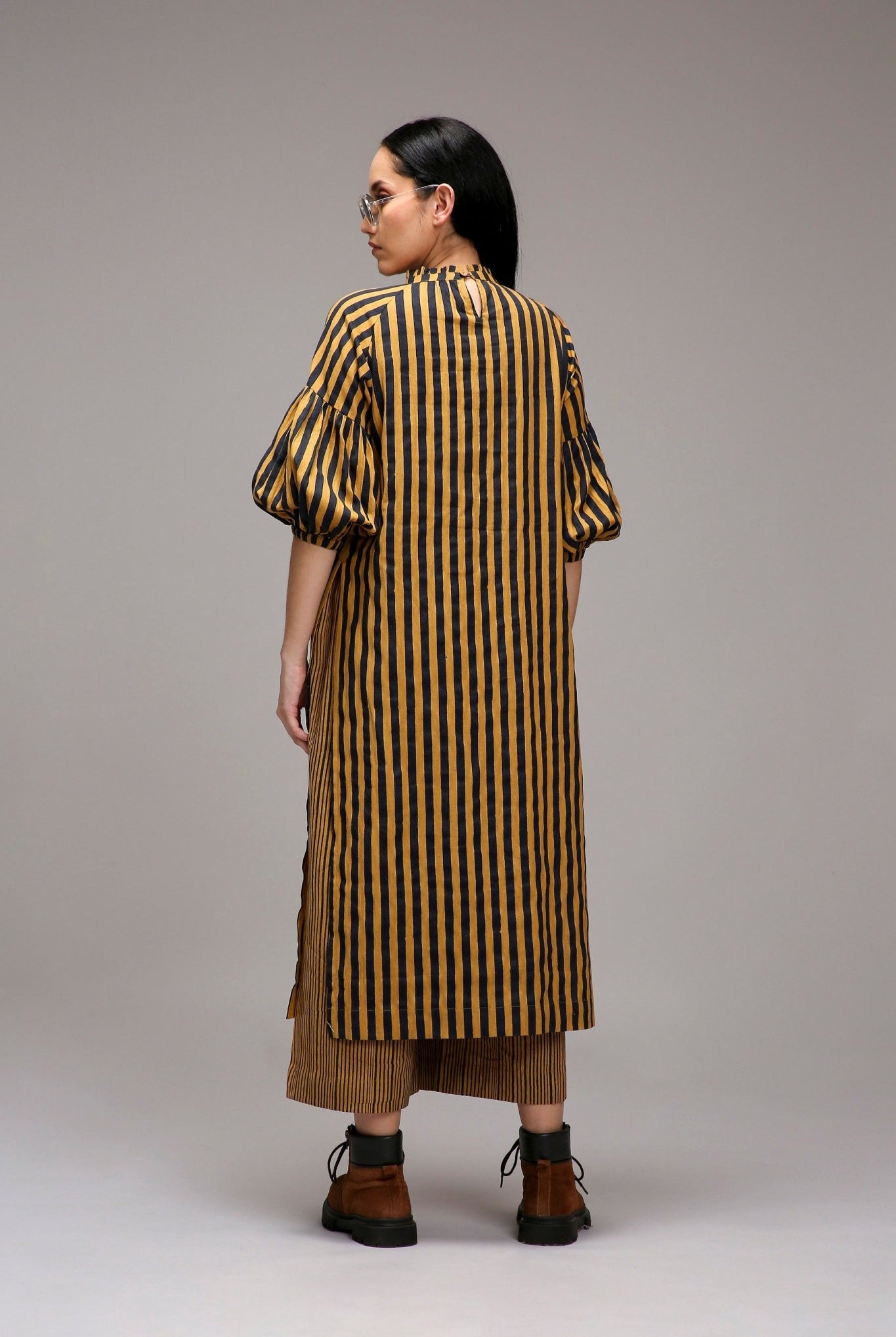 Tan-Brown Blue Striped Big Joker Tunic - CiceroniKurta, Everyday WearMATI