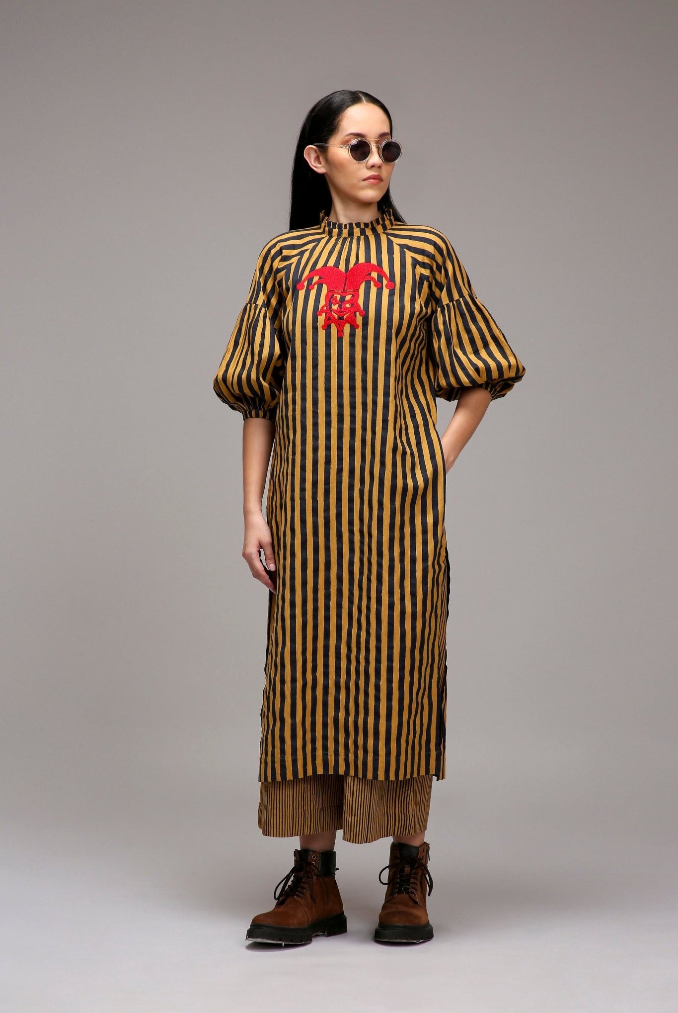 Tan-Brown Blue Striped Big Joker Tunic - CiceroniKurta, Everyday WearMATI