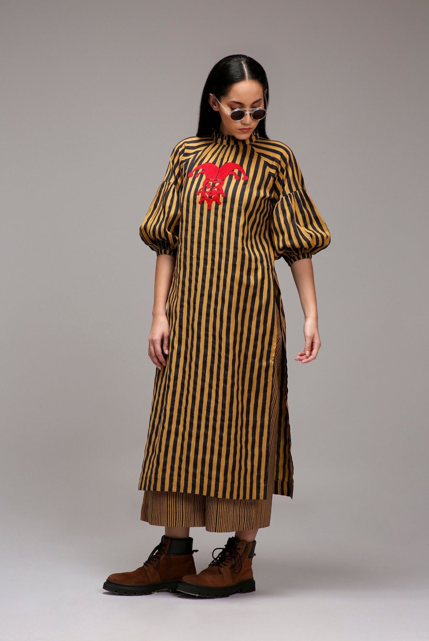 Tan-Brown Blue Striped Big Joker Tunic - CiceroniKurta, Everyday WearMATI