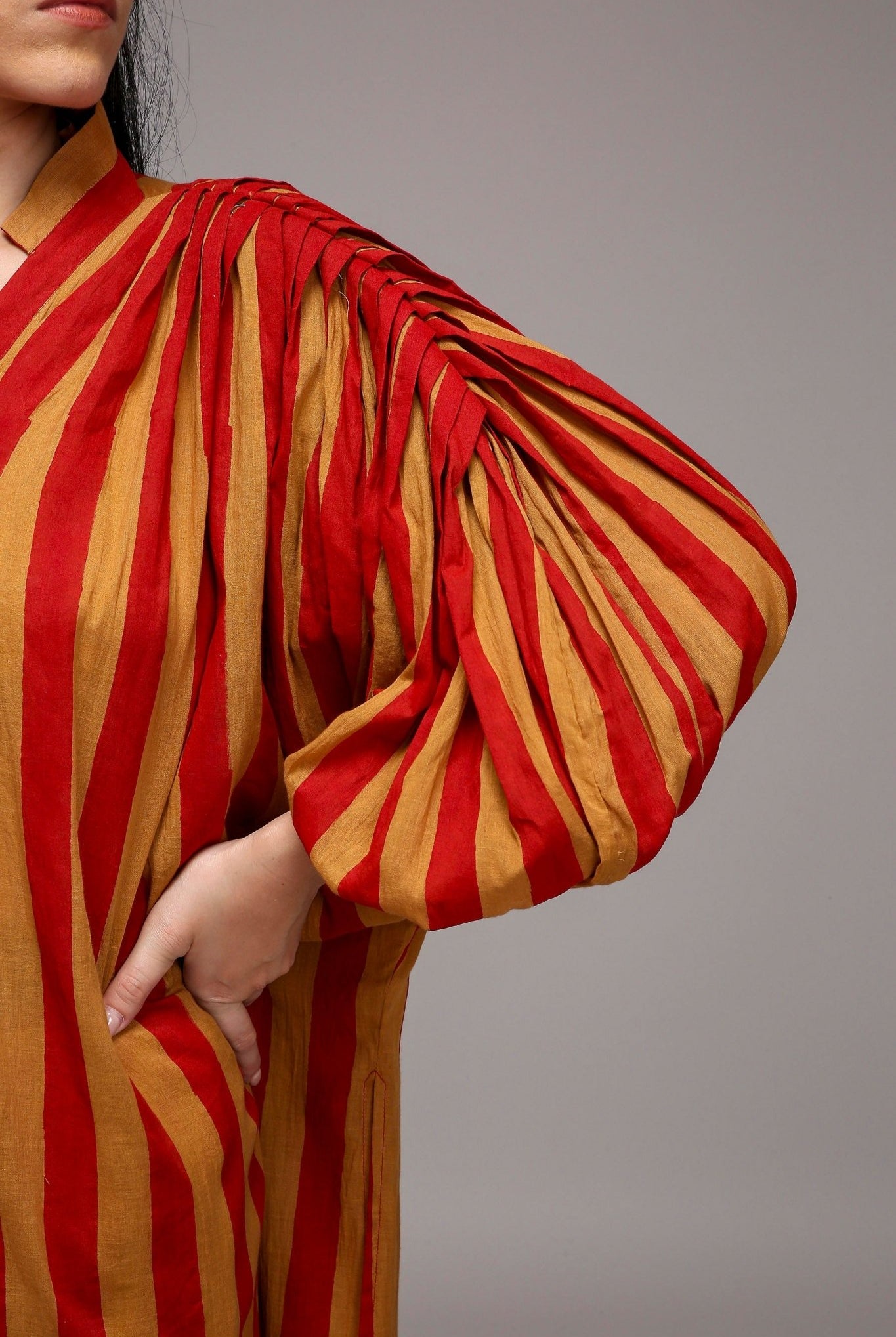 Tan-Brown Red Striped Baha Tunic - CiceroniKurta, Everyday WearMATI