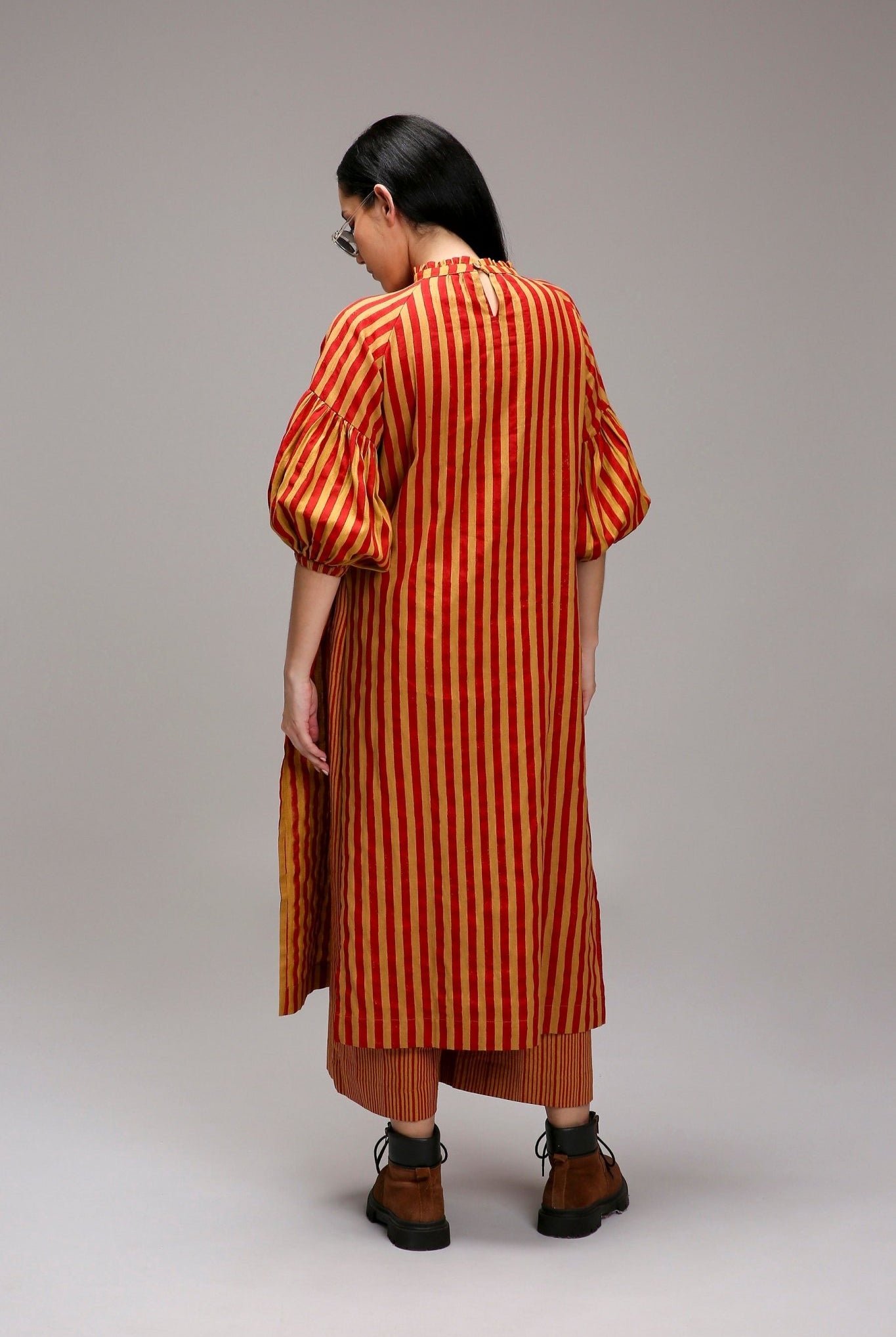 Tan-Brown Red Striped Big Joker Tunic - CiceroniKurta, Festive WearMATI