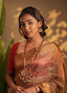 Temple Motif Long Necklace with Brown Brocade and 5 Pendants - CiceroniNecklaceAarika