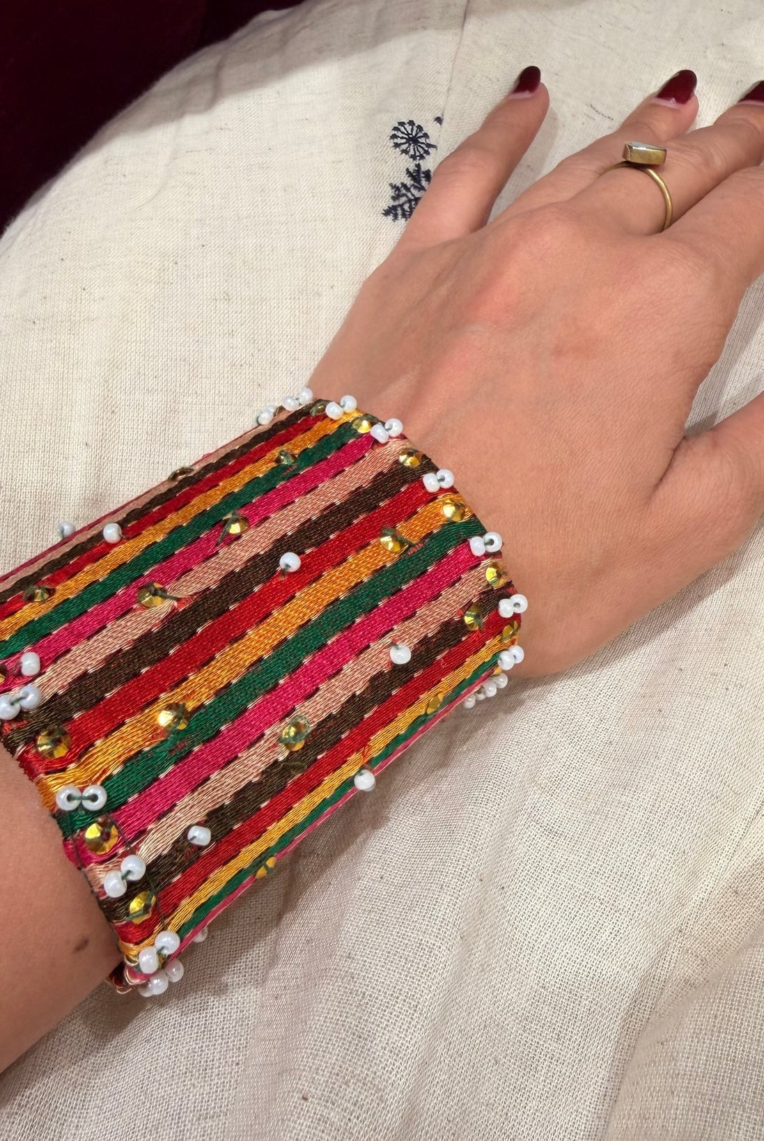 Textile Multi Color Brass Bracelet - Bright - CiceroniBraceletsBy Nirjari