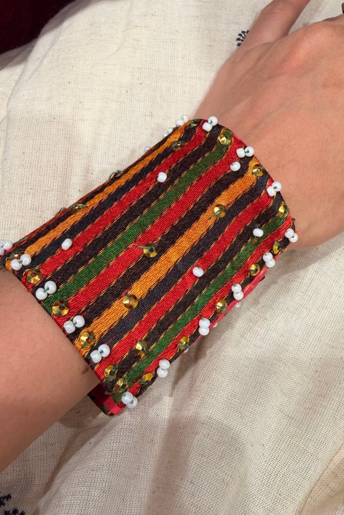 Textile Multi Color Brass Bracelet - Earthy - CiceroniBraceletsBy Nirjari