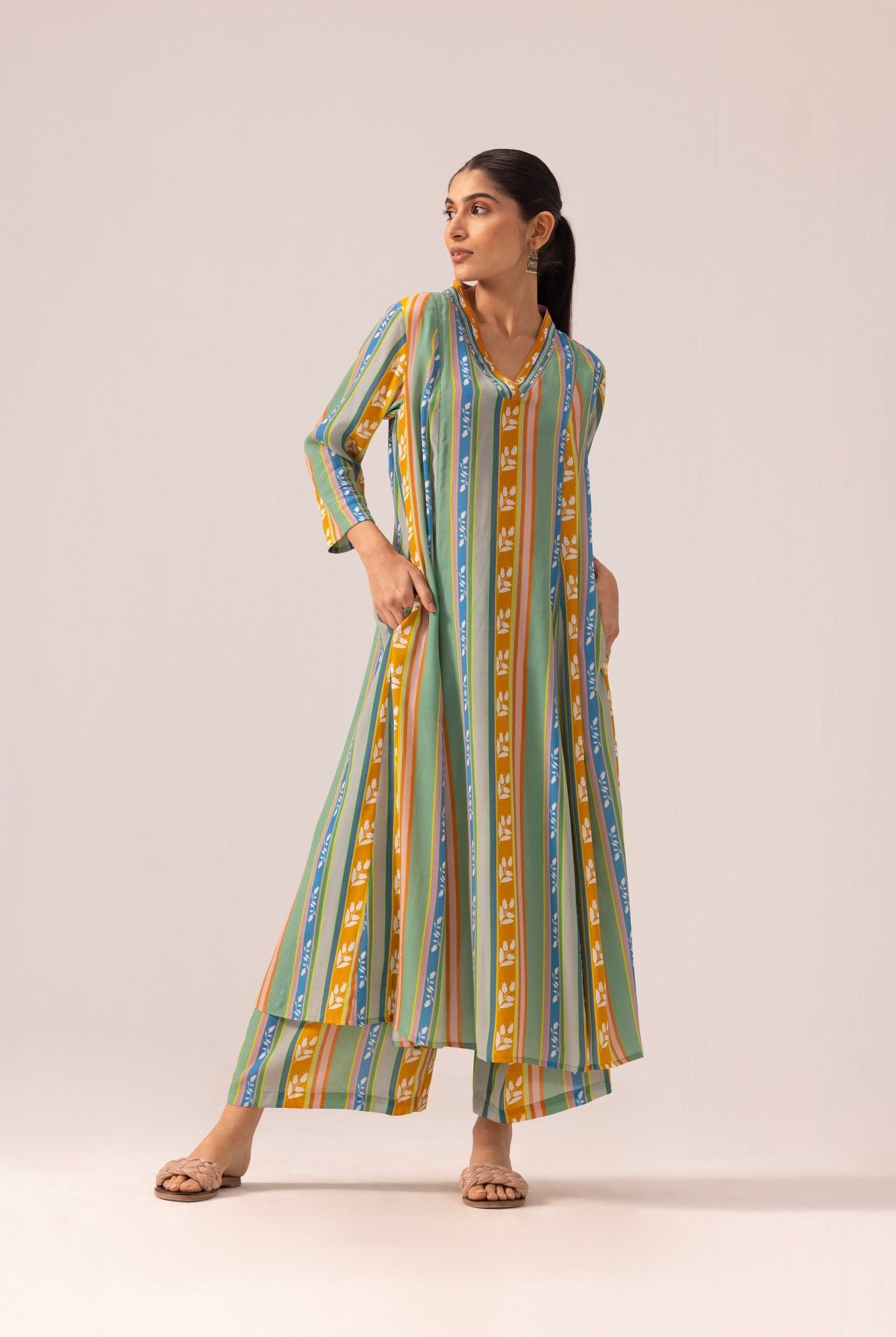 Thea Kurta Pant Set - Blue Striped - CiceroniKurta Set, Everyday WearLabel Shreya Sharma