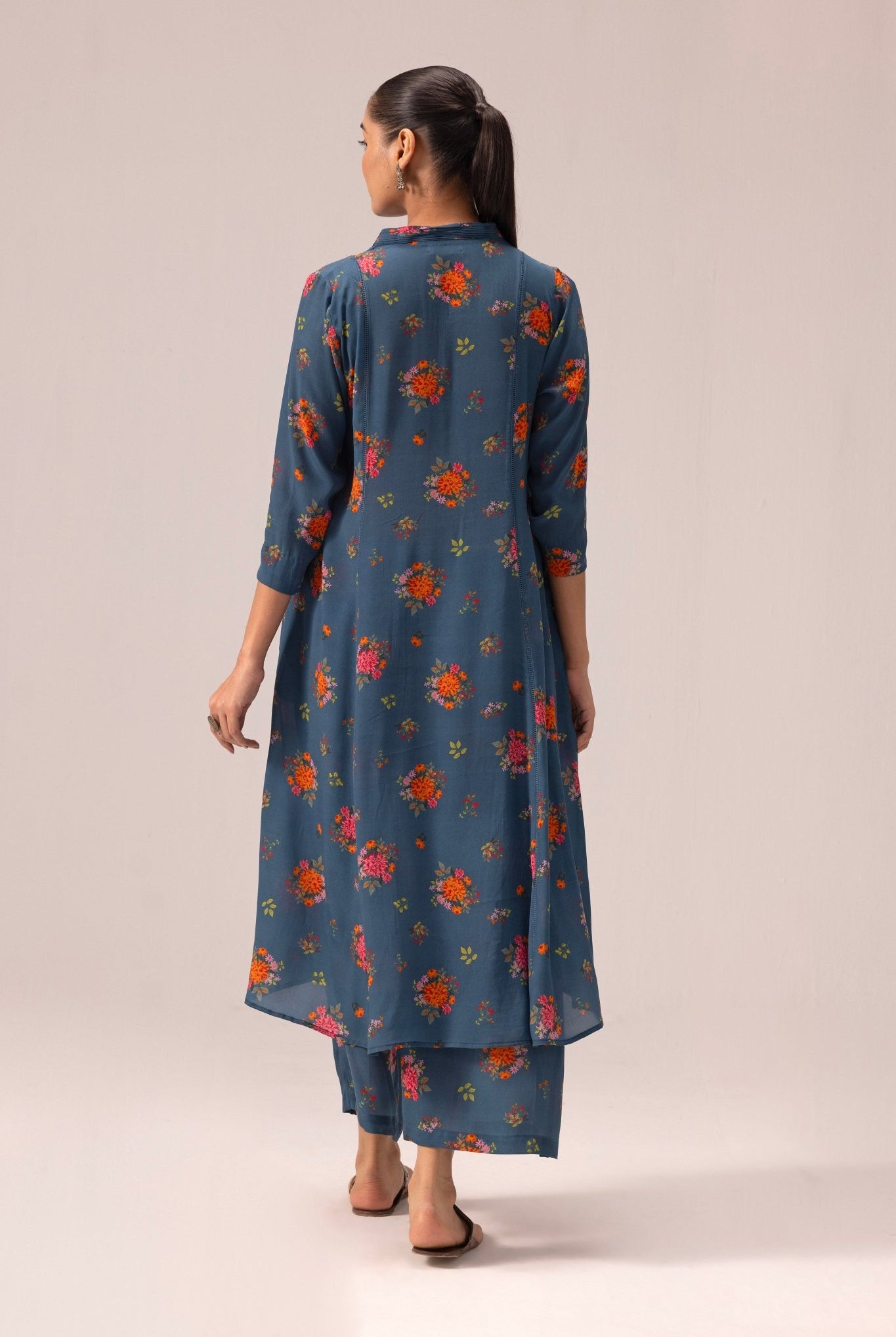 Thea Kurta Pant Set - Blue with Floral Print - CiceroniKurta Set, Everyday WearLabel Shreya Sharma