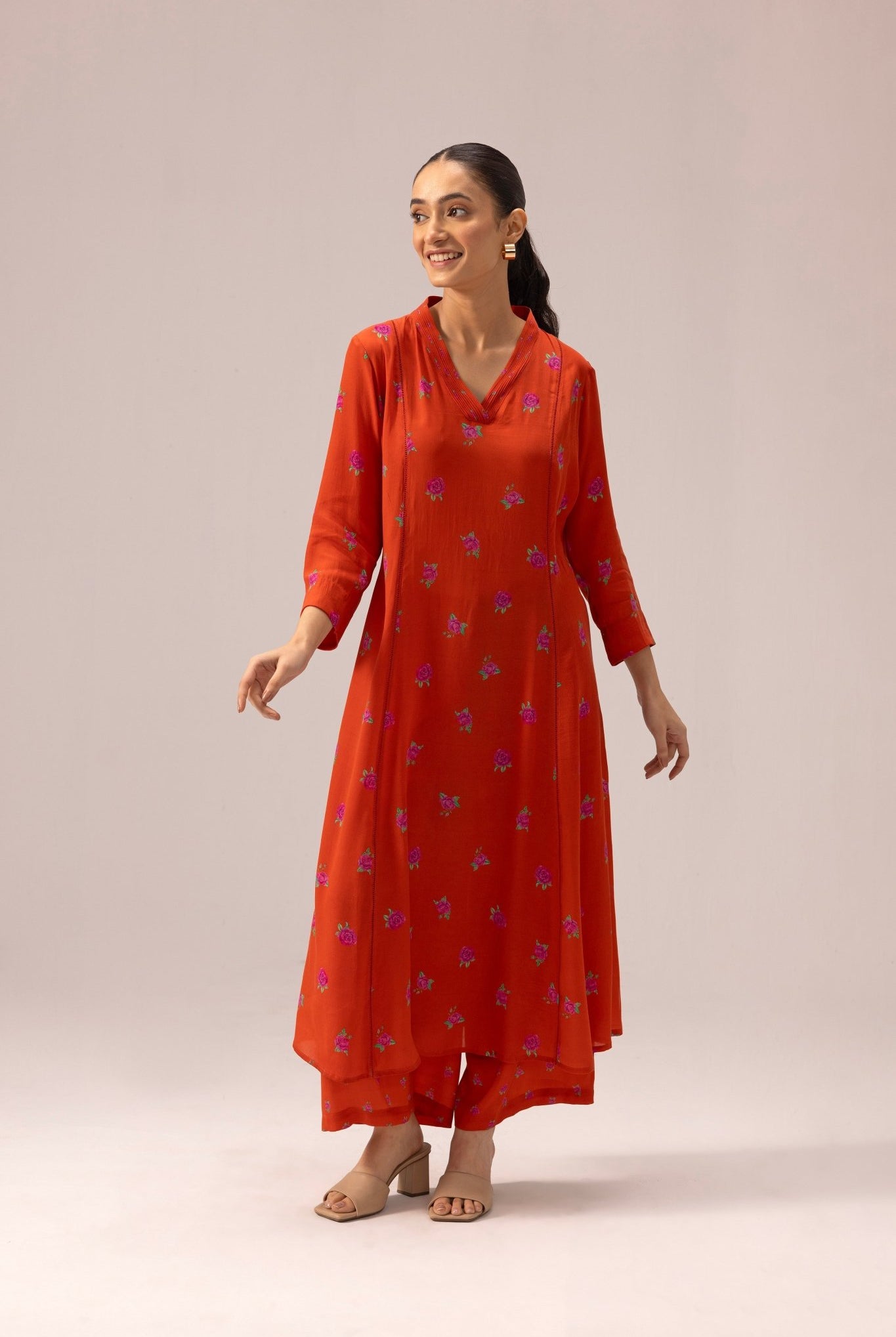 Thea Kurta Pant Set - Orange - CiceroniKurta Set, Everyday WearLabel Shreya Sharma