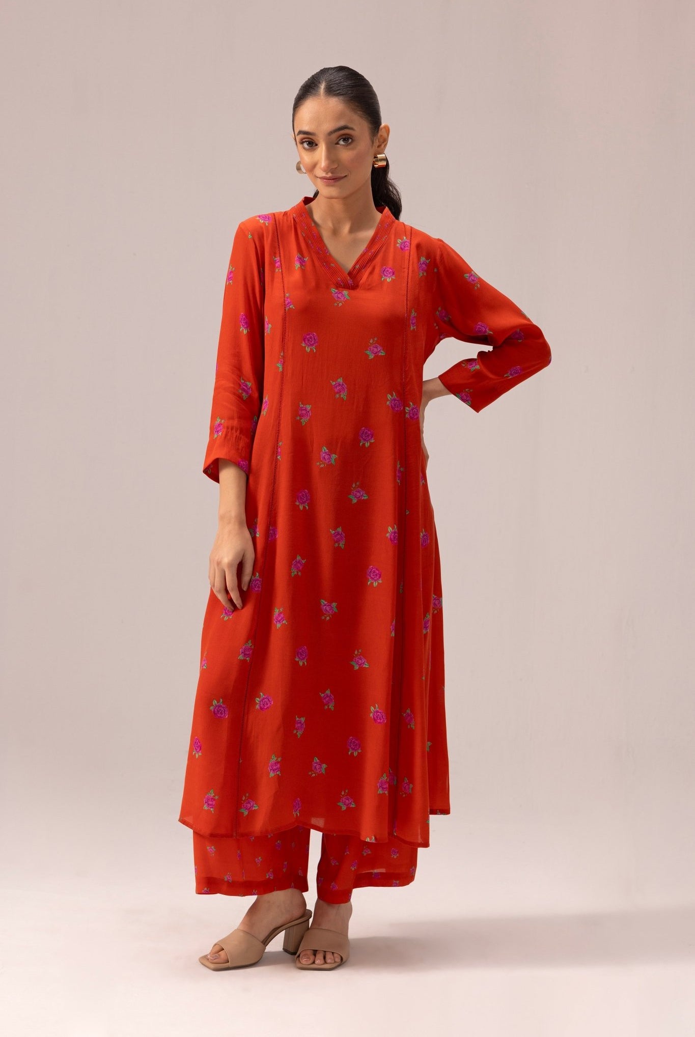 Thea Kurta Pant Set - Orange - CiceroniKurta Set, Everyday WearLabel Shreya Sharma