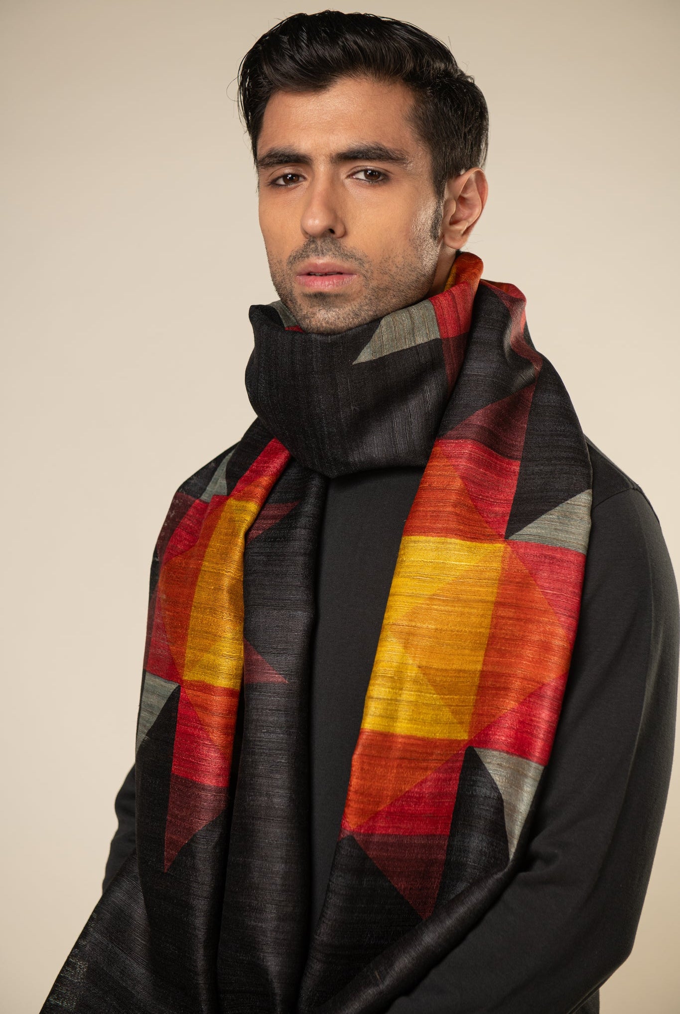 Tile Tussar Peace Silk Scarf - CiceroniMens ScarfAeshaane