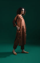 Tissue Kaftan Co - Ord with Pleated Cuff (Set of 2) - Copper - CiceroniKurta Set, Festive WearHiranya