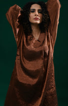 Tissue Kaftan Co - Ord with Pleated Cuff (Set of 2) - Copper - CiceroniKurta Set, Festive WearHiranya