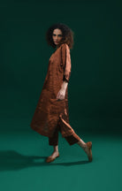 Tissue Kaftan Co - Ord with Pleated Cuff (Set of 2) - Copper - CiceroniKurta Set, Festive WearHiranya
