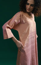 Tissue Kaftan Co - Ord with Pleated Cuff (Set of 2) - Peach - CiceroniKurta Set, Festive WearHiranya