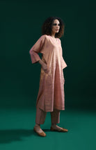 Tissue Kaftan Co - Ord with Pleated Cuff (Set of 2) - Peach - CiceroniKurta Set, Festive WearHiranya