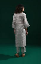 Tissue Kaftan Co - Ord with Pleated Cuff (Set of 2) - Silver - CiceroniKurta Set, Festive WearHiranya