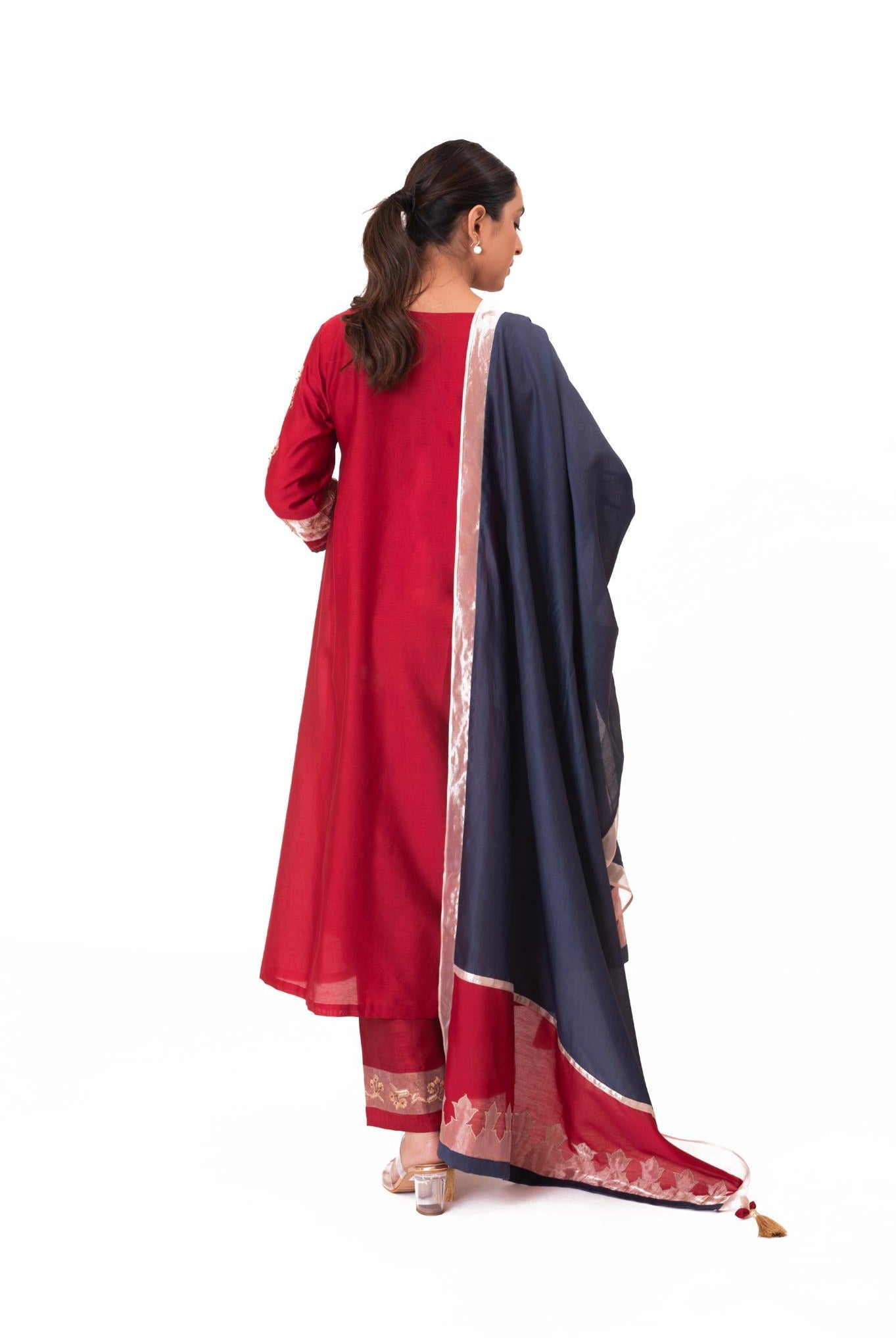 Tissue Patch Work Dupatta Kurta Set - Crimson Red - CiceroniKurta Set, Festive wearBhavik Shah