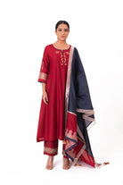 Tissue Patch Work Dupatta Kurta Set - Crimson Red - CiceroniKurta Set, Festive wearBhavik Shah