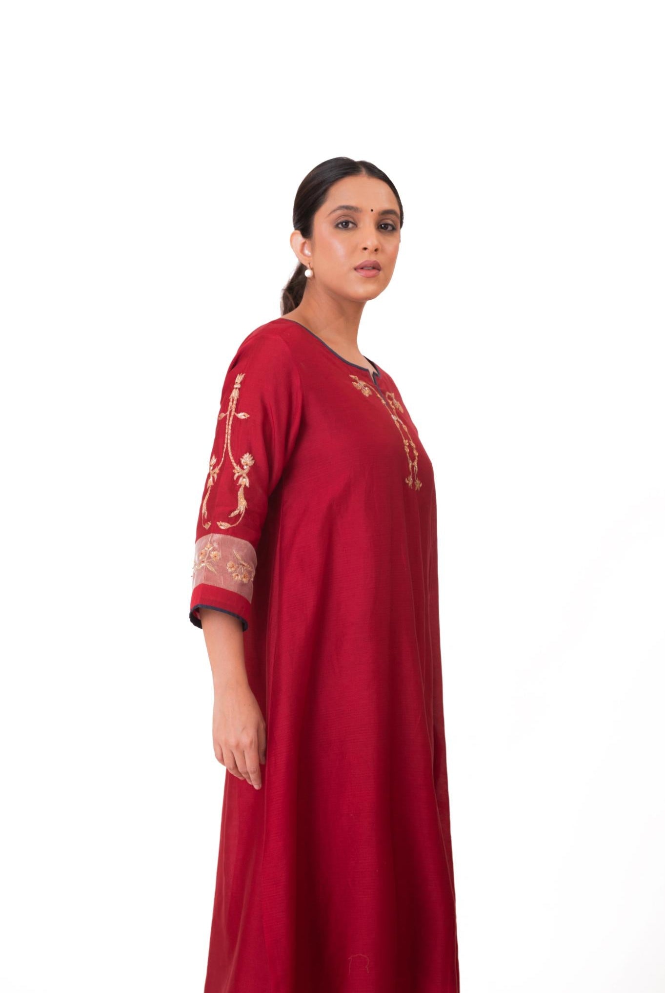 Tissue Patch Work Dupatta Kurta Set - Crimson Red - CiceroniKurta Set, Festive wearBhavik Shah