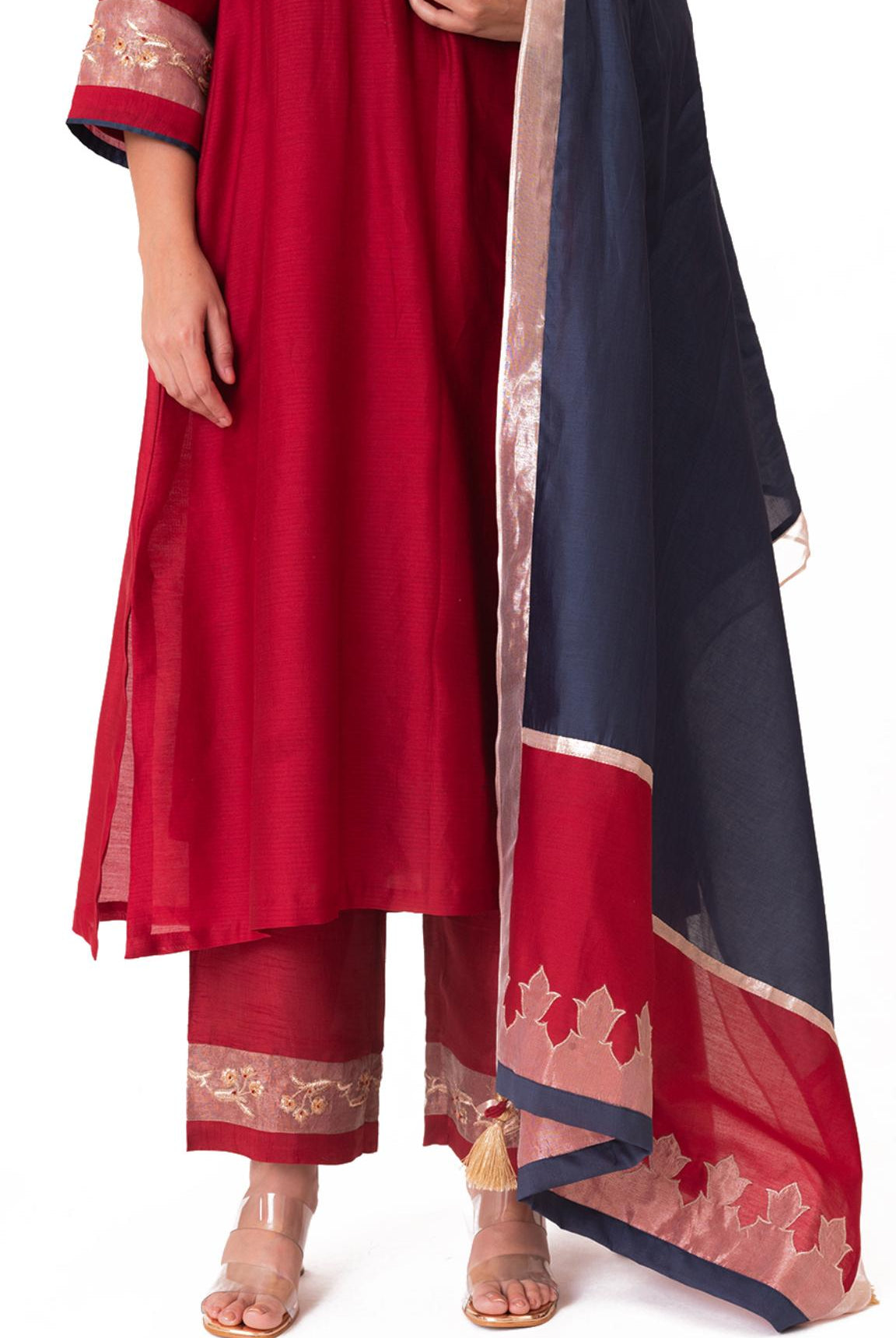 Tissue Patch Work Dupatta Kurta Set - Crimson Red - CiceroniKurta Set, Festive wearBhavik Shah