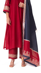 Tissue Patch Work Dupatta Kurta Set - Crimson Red - CiceroniKurta Set, Festive wearBhavik Shah