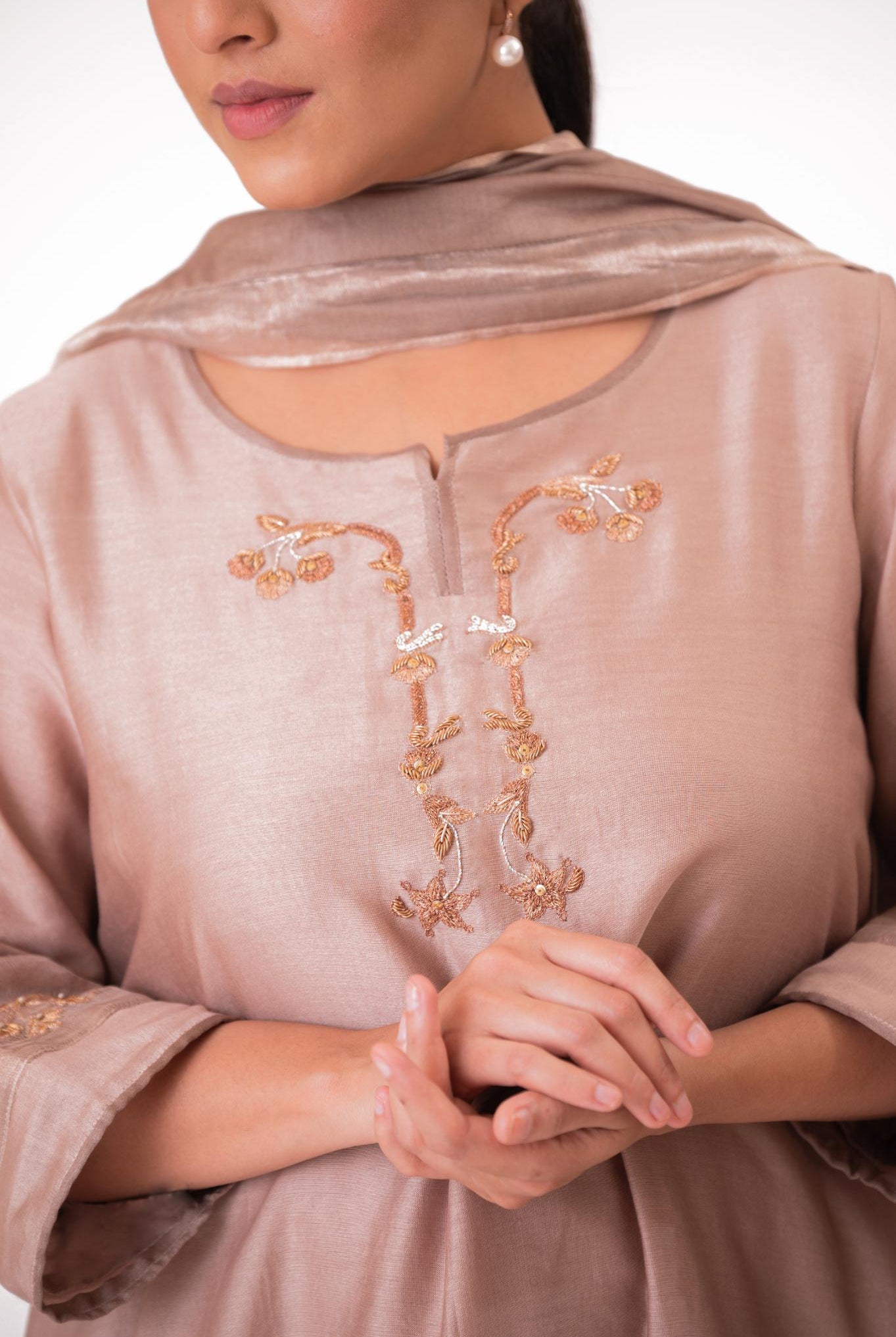 Tissue Patch Work Dupatta Kurta Set - Ekru - CiceroniKurta Set, Festive wearBhavik Shah