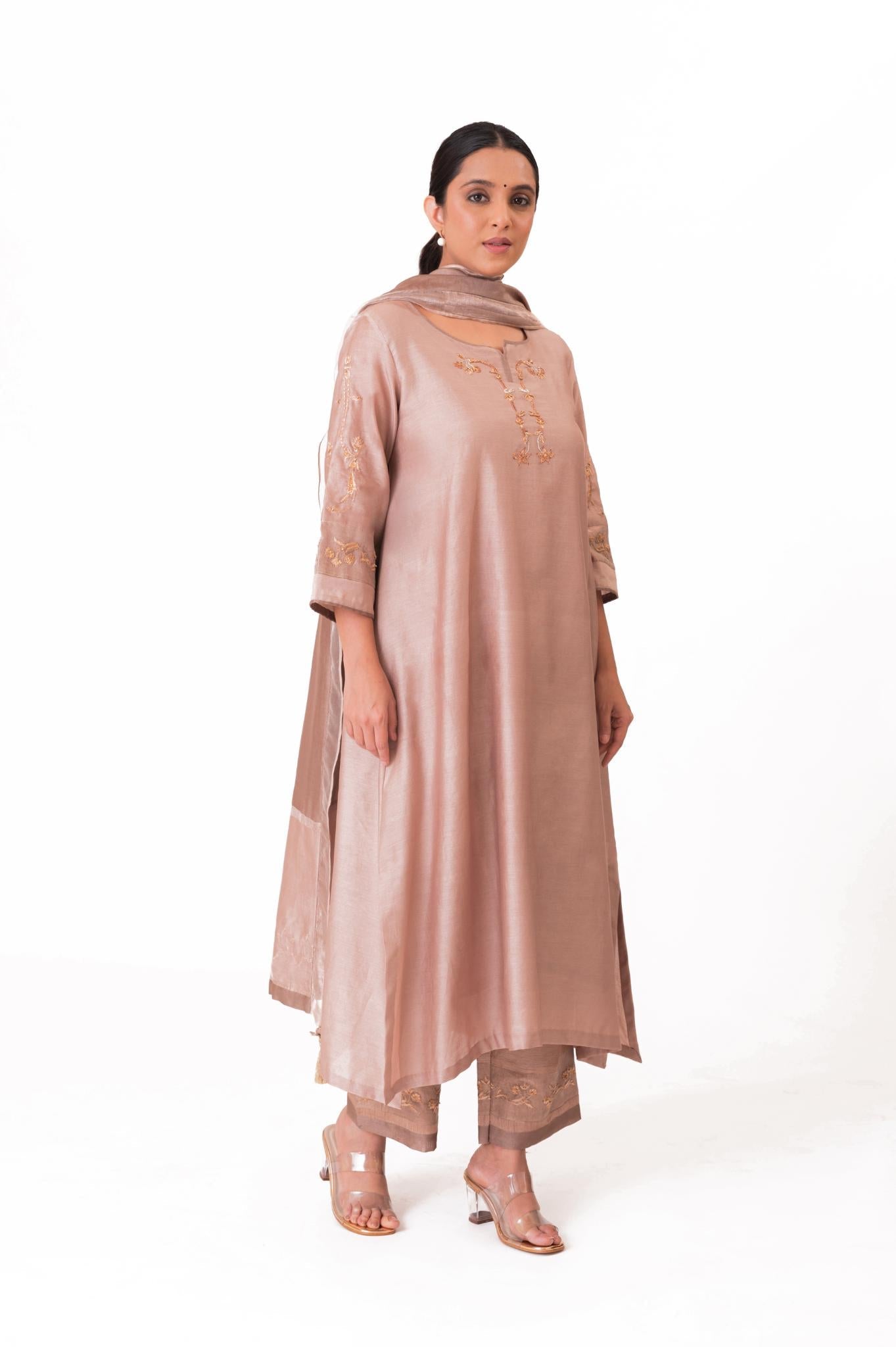 Tissue Patch Work Dupatta Kurta Set - Ekru - CiceroniKurta Set, Festive wearBhavik Shah