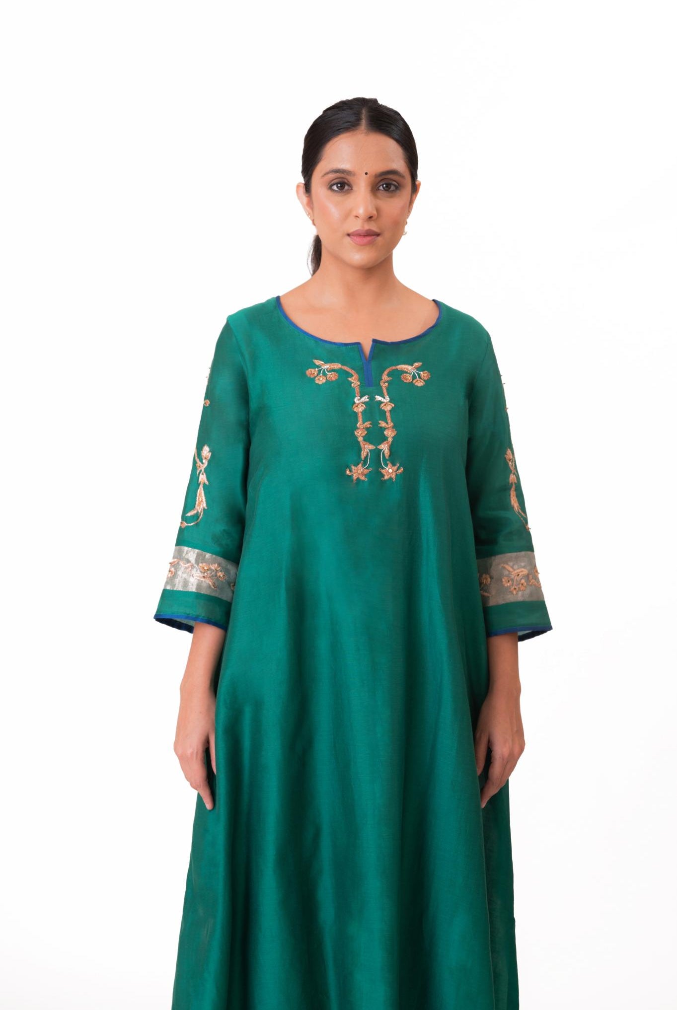 Tissue Patch Work Dupatta Kurta Set - Emerald Green - CiceroniKurta Set, Festive wearBhavik Shah